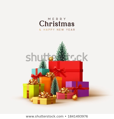 Foto stock: Vector Merry Christmas Illustration With Multicolor Ornamental Balls On Shiny Red Background Happy