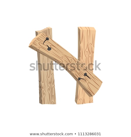 Foto d'archivio: Letter N Wood Board Font Plank And Nails Alphabet Lettering Of