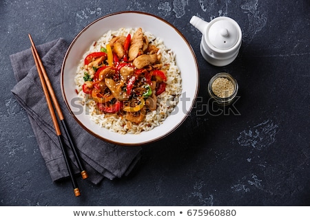 Foto stock: Chicken Stir Fry With Vegetables And Rice