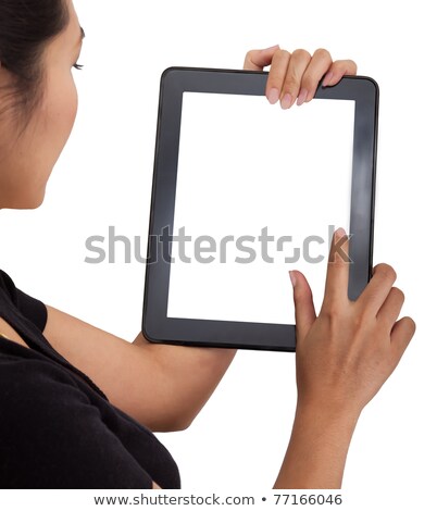 ストックフォト: Woman Touch Back Touch Pad Using For Your Market Promotion