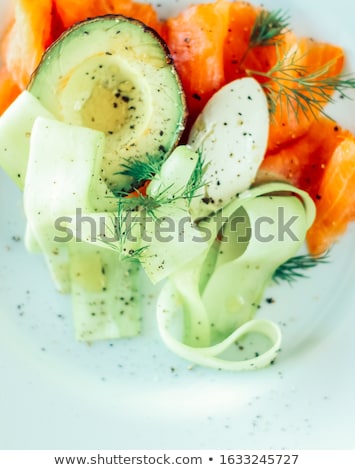 Foto stock: Fresh Salmon Salad With Avocado And Creamy Mascarpone Cheese Fla