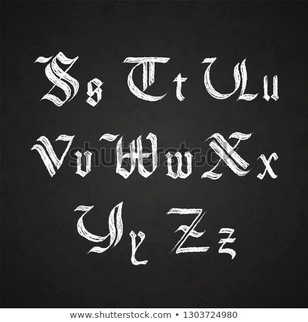 Foto stock: Old Hand Drawn Gothic Letters Drawing With White Chalk S Z Symbols On Black Chalkboard