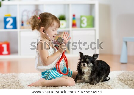 Stockfoto: Girl Playing Doctor With Dog