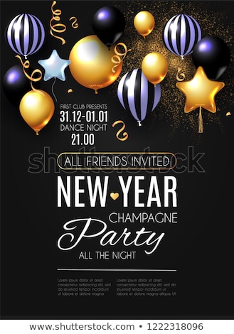 Stock fotó: Vector Merry Christmas Party Flyer Illustration With Flying Santa In The Moon On Blue Night Sky Back