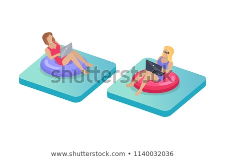 ストックフォト: Freelance Workers In Lifebuoy Vector Illustration