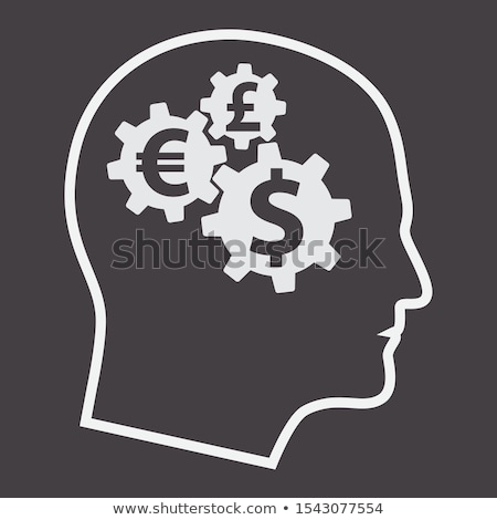 [[stock_photo]]: Connected Gears And Money Sigh In Outline Man Avatar Profile View