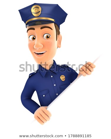 Foto stock: 3d Policeman Behind Diagonal Wall