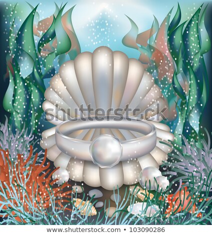 Zdjęcia stock: Underwater Card With Platinum Ring And Pearls Vector Illustration