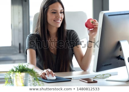 Stockfoto: Beautiful Brunette With Red Apple