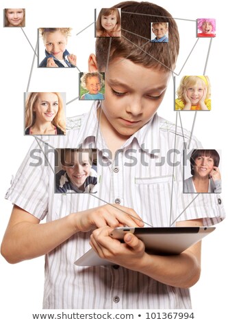 Zdjęcia stock: Kids Social Networking On The Internet Of Group With Computers