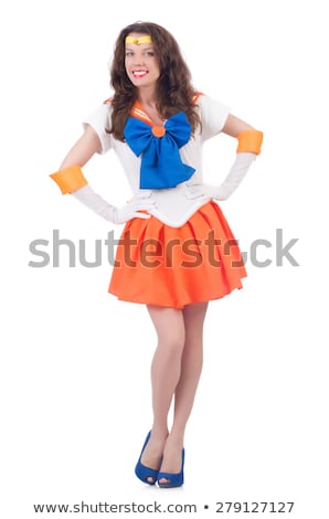 Foto stock: Model Wearing Sailor Moon Suit Isolated On White