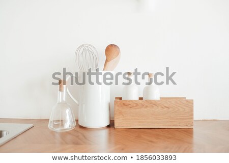 Stockfoto: Interior Of Empty Modern White Kitchen With Various Objects