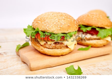 Stock photo: Craft Beef Burger On Wooden Table On Light Background