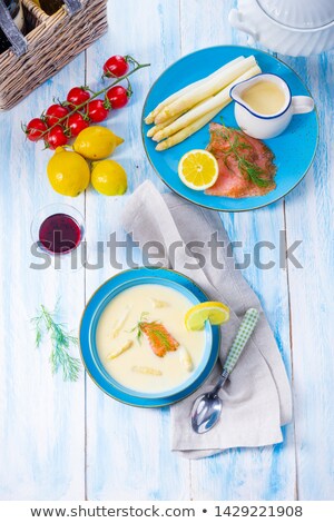 Foto stock: Asparagus Soup With Salmon