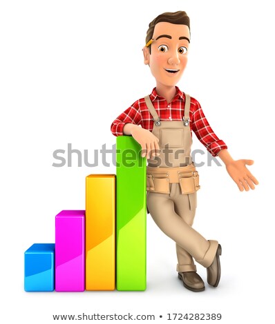 3d Handyman Leaning Against Bar Chart Zdjęcia stock © 3dmask