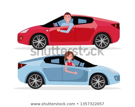 Stock fotó: Cute Business Woman Sitting In Car Waving Hand