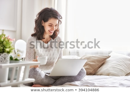 Stockfoto: Bedroom - Young Woman Drink Coffee In Bed