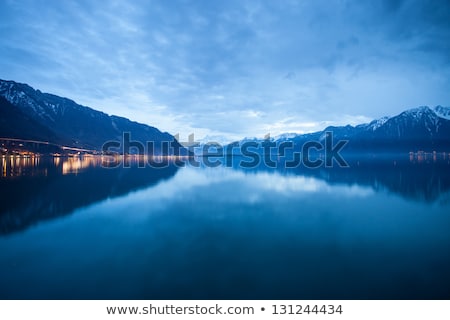 ストックフォト: Night Panorama Montreux Vevey And Swiss Riviera