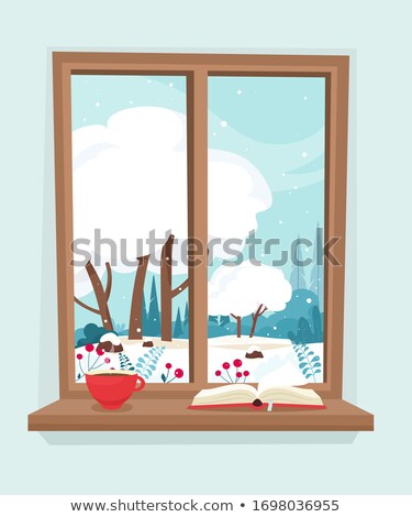 Stock fotó: Winter Sky Window Frame