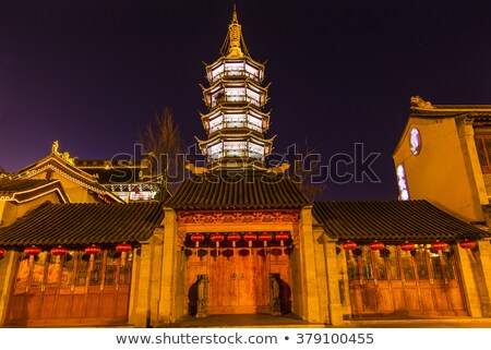 [[stock_photo]]: Buddhist Nanchang Temple Pagoda Wuxi Jiangsu China Night