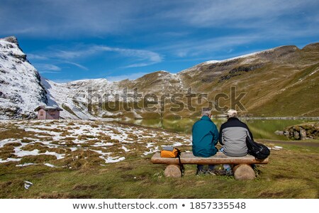 Foto stock: Senior Hiker Enjoying Beautiful Landscape Of The Alps