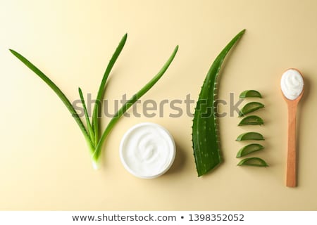 Stockfoto: Aloe Vera Slices On Color Background Space For Text Natural Tr