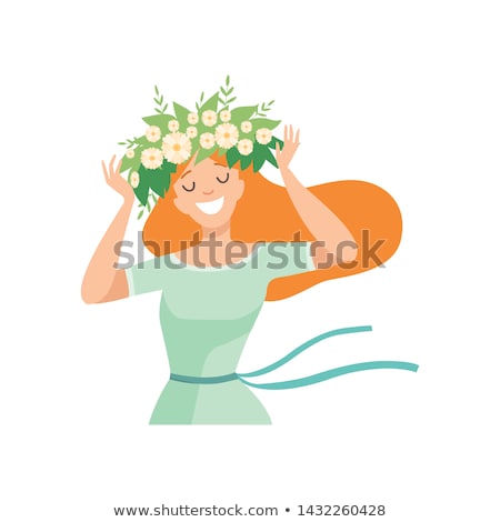 Stock fotó: Woman Posing With Head Decoration From Flowers