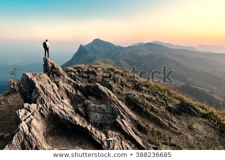 Stock fotó: Businessman On Rock Mountain