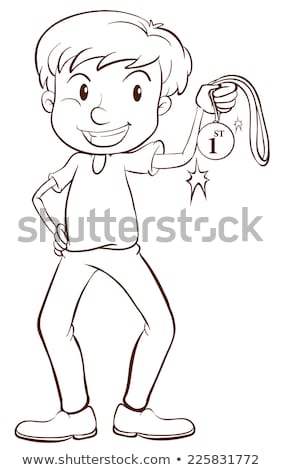 Stock fotó: A Plain Sketch Of A Winner Holding A Medal