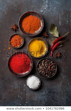 Stock fotó: Dried Red Chili Peppers In Bowl On Slate Background Top View Copy Space