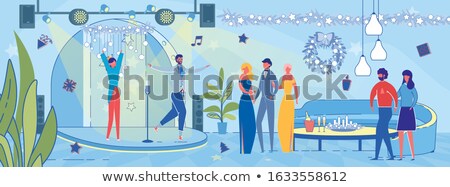Stockfoto: Corporate Christmas Party Vector Smiling Drunk Man And Woman Relaxing Celebrating Winter Concept