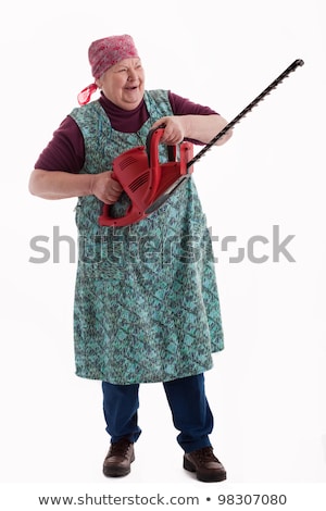 Stock fotó: Senior Gardener With Hedge Trimmer At Garden