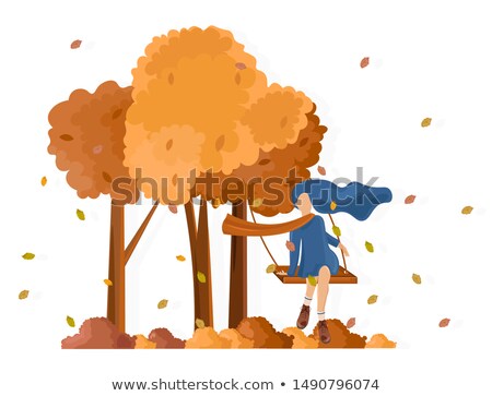 Stok fotoğraf: Girl On A Swing Fall Season Vector Flat Style Autumn Activities Lifestyles