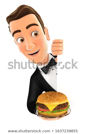 3d Waiter Holding Plate With Hamburger Zdjęcia stock © 3dmask