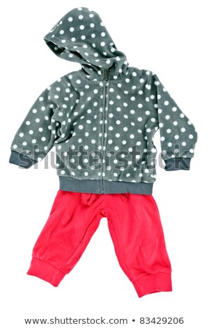 Stock fotó: Gray Hooded Sweater Childrens Polka Dot Pants With Red