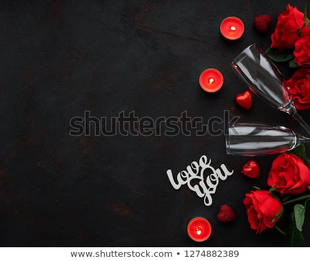 Two Champagne Glasses Letter And Rose Petals Foto stock © almaje