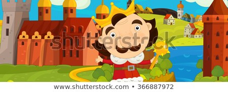 Сток-фото: Happy Cartoon King In Front Of His Castle