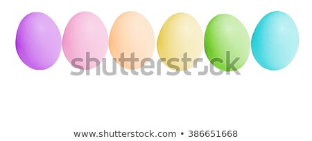 Stockfoto: Group Of Easter Eggs Characters And Blank Sign