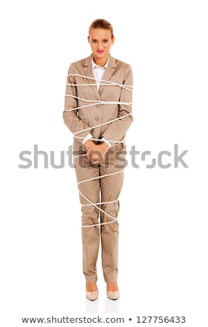 Stock fotó: Businesswoman Woman Tied Up With Rope On White