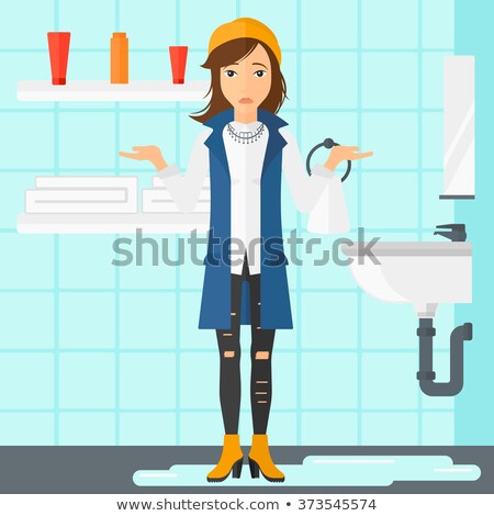 Stock fotó: Woman In Despair Standing Near Leaking Sink