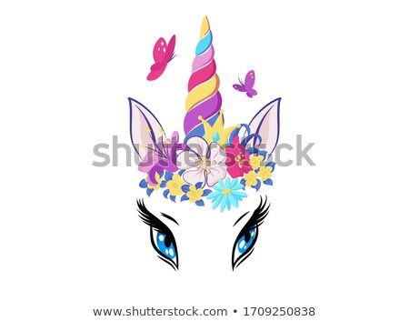 Magic Unicorns With Colorful Horns And Manes Icon Set Decor For Girl Room Interior Or Birthday Bad Zdjęcia stock © MarySan