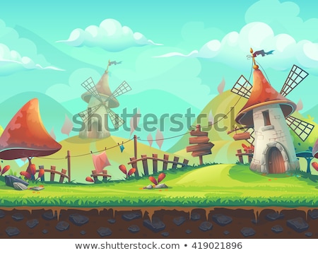 Stok fotoğraf: Seamless Nature Cartoon Background Vector Illustration With Separate Layers