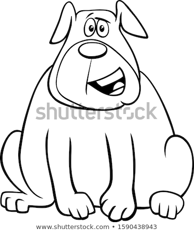 Stockfoto: Cartoon Overweight Dog Character Coloring Book Page