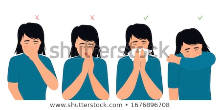 ストックフォト: Girl Sneezes And Coughs Right And Wrong The Symptoms Of Colds And Flu Respiratory Disease Runny N