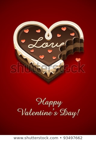 Stock foto: Nibbled Sweet Chocolate Cake As Heart With Love