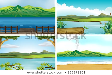 Stock fotó: Four Different Scenes With Ocean And Moutain