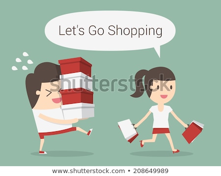 Stock fotó: Smiling And Walking Girl With Purchases Vector
