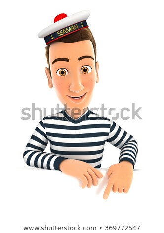 Stock photo: 3d Seaman Pointing To Empty Wall