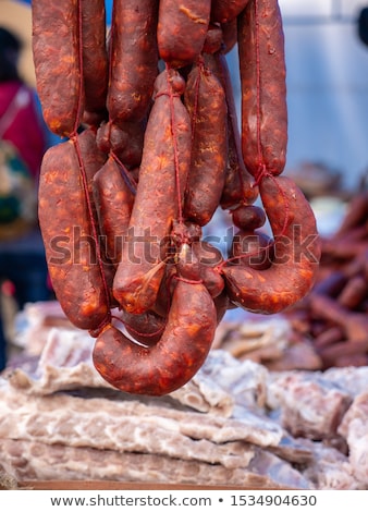 Foto stock: Mediterranean Sausages In Spain Hanging In Rows