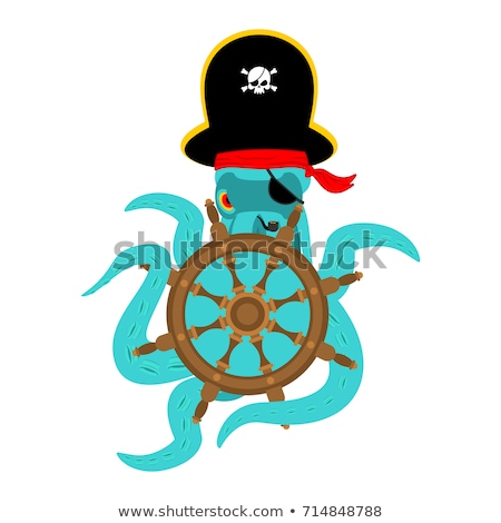 Stok fotoğraf: Octopus Pirate And Skull Poulpe Buccaneer And Skeleton Head Ey